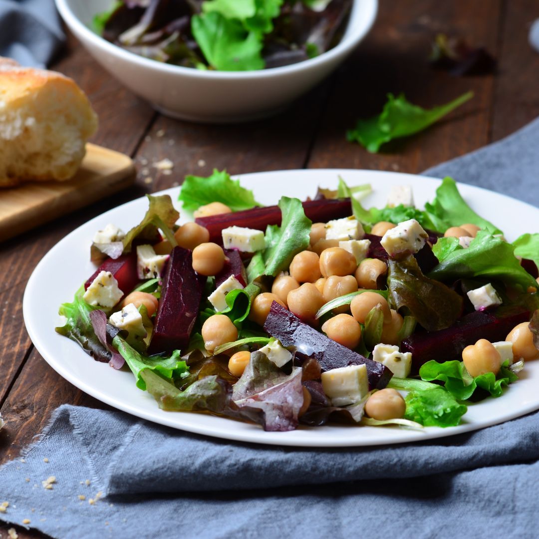 Mackerel and beetroot salad rich in omega-3 fats for heart health.